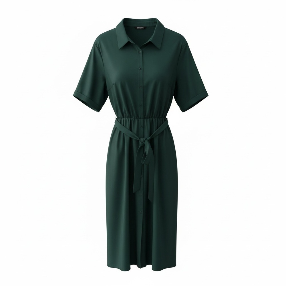 Bloomchic Elegant Hunter Green Shirt Dress with sash waist 18/20 - Picture 6 of 6